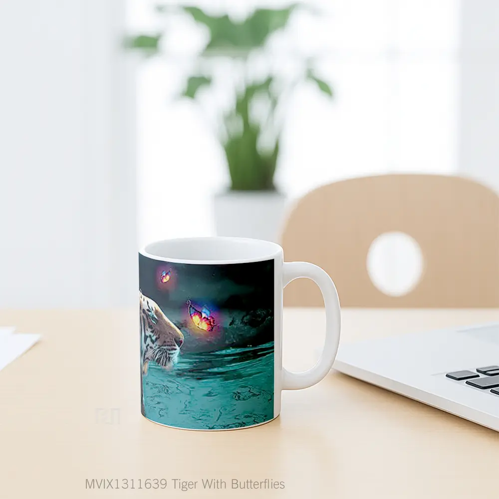 Mug Tiger With Butterflies Gelas Hewan Lucu - All-side / Desain