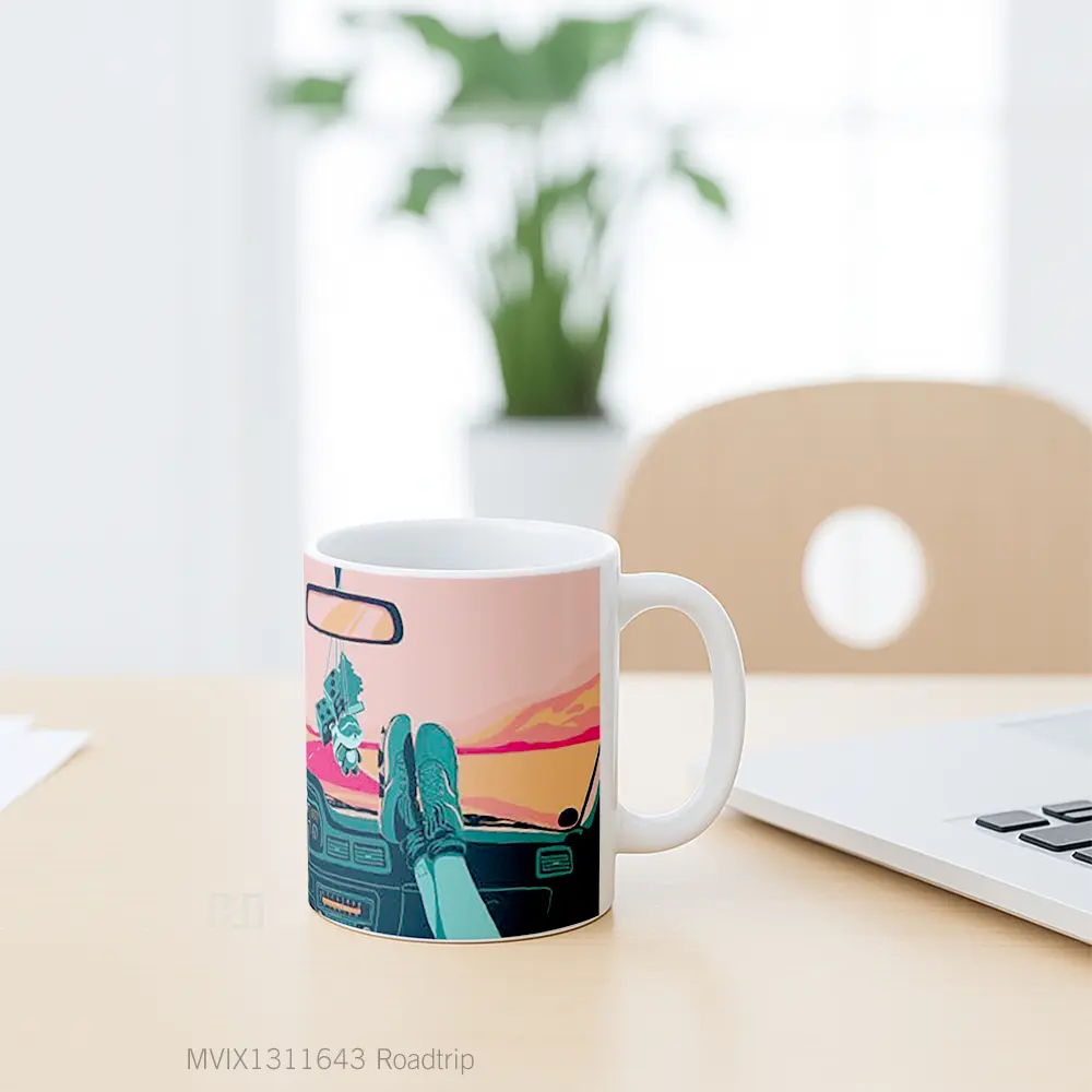 Mug Roadtrip Gelas Keramik Unik - All-side / Desain