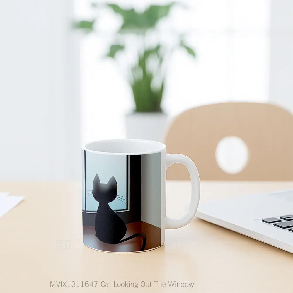 Mug Cat Looking Out The Window Gelas Hewan Lucu - All-side / Desain
