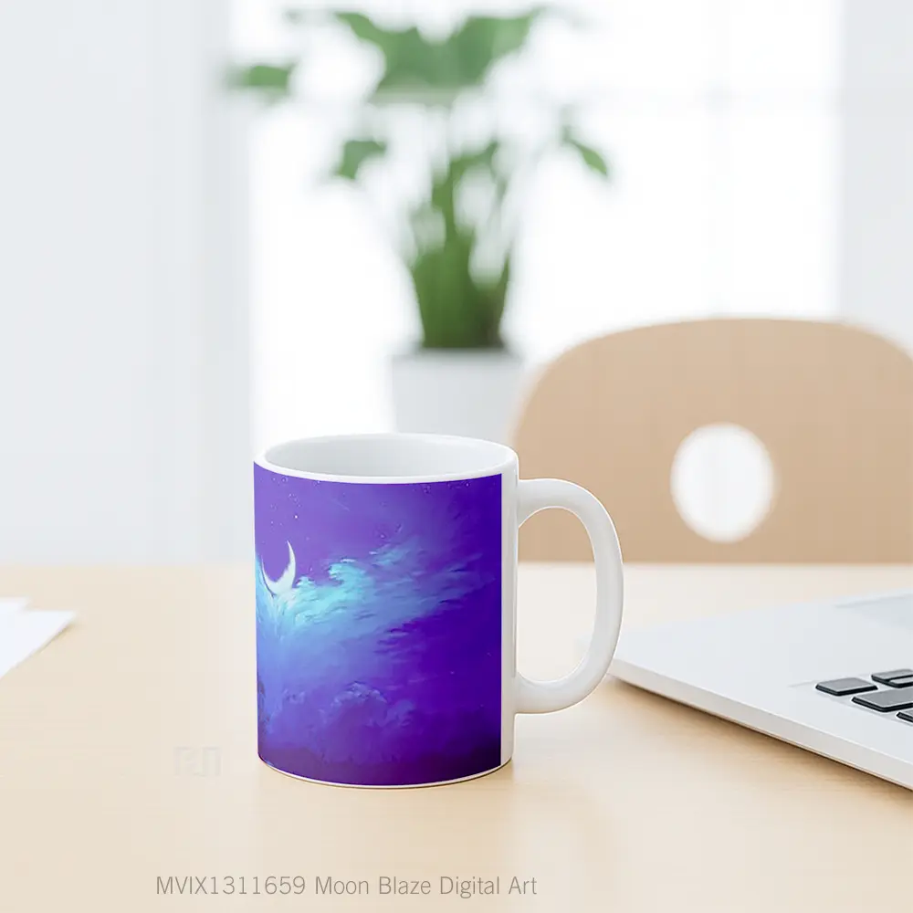 Mug Moon Blaze Digital Art Gelas Seni Modern - All-side / Desain