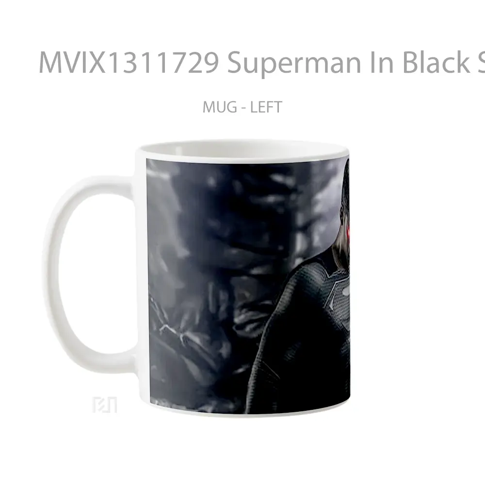 Mug Superman In Black Suit And Red Eyes Gelas Superhero - All-side / Desain