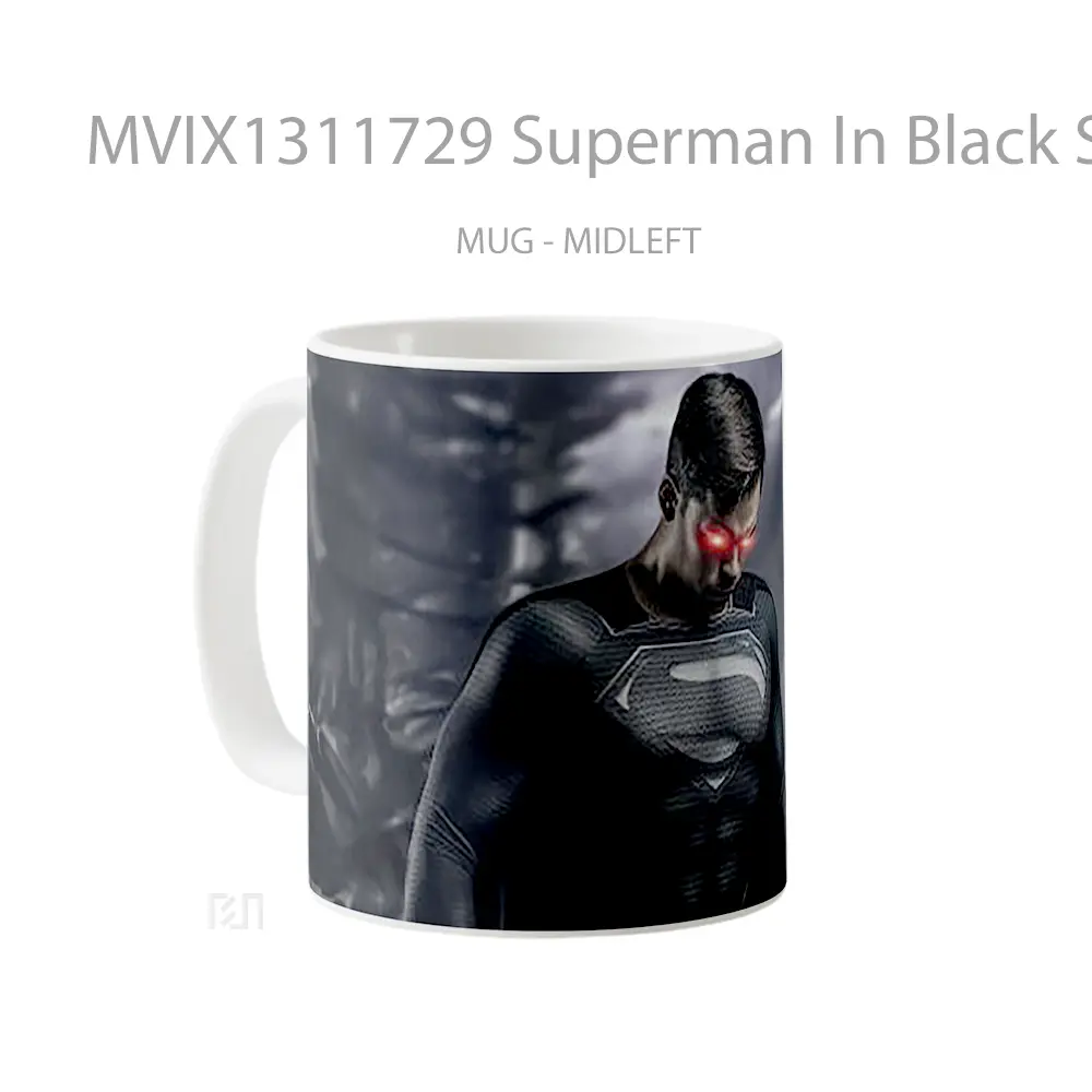 Mug Superman In Black Suit And Red Eyes Gelas Superhero - All-side / Desain