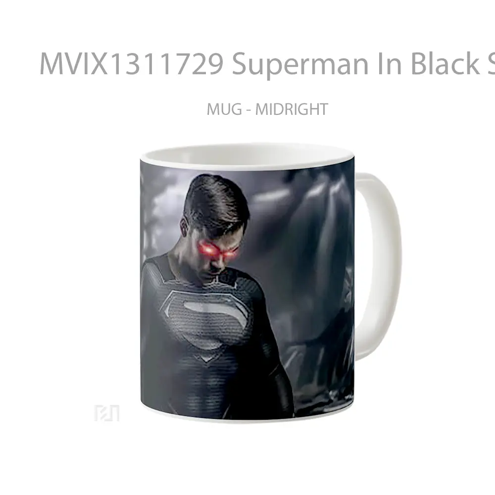 Mug Superman In Black Suit And Red Eyes Gelas Superhero - All-side / Desain