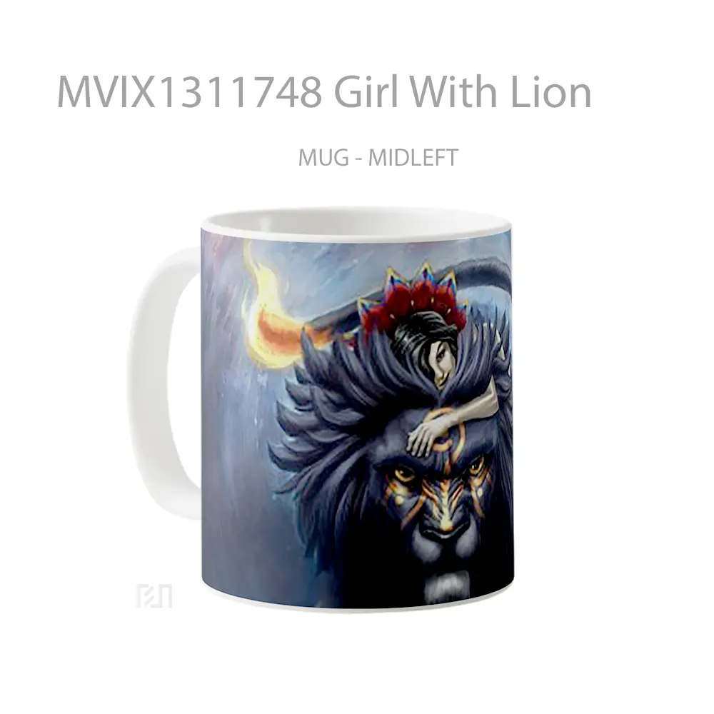 Mug Girl With Lion Gelas Hewan Lucu - All-side / Desain