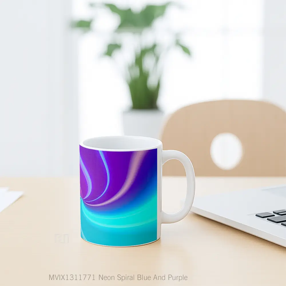 Mug Neon Spiral Blue And Purple Gelas Keramik Unik - All-side / Desain