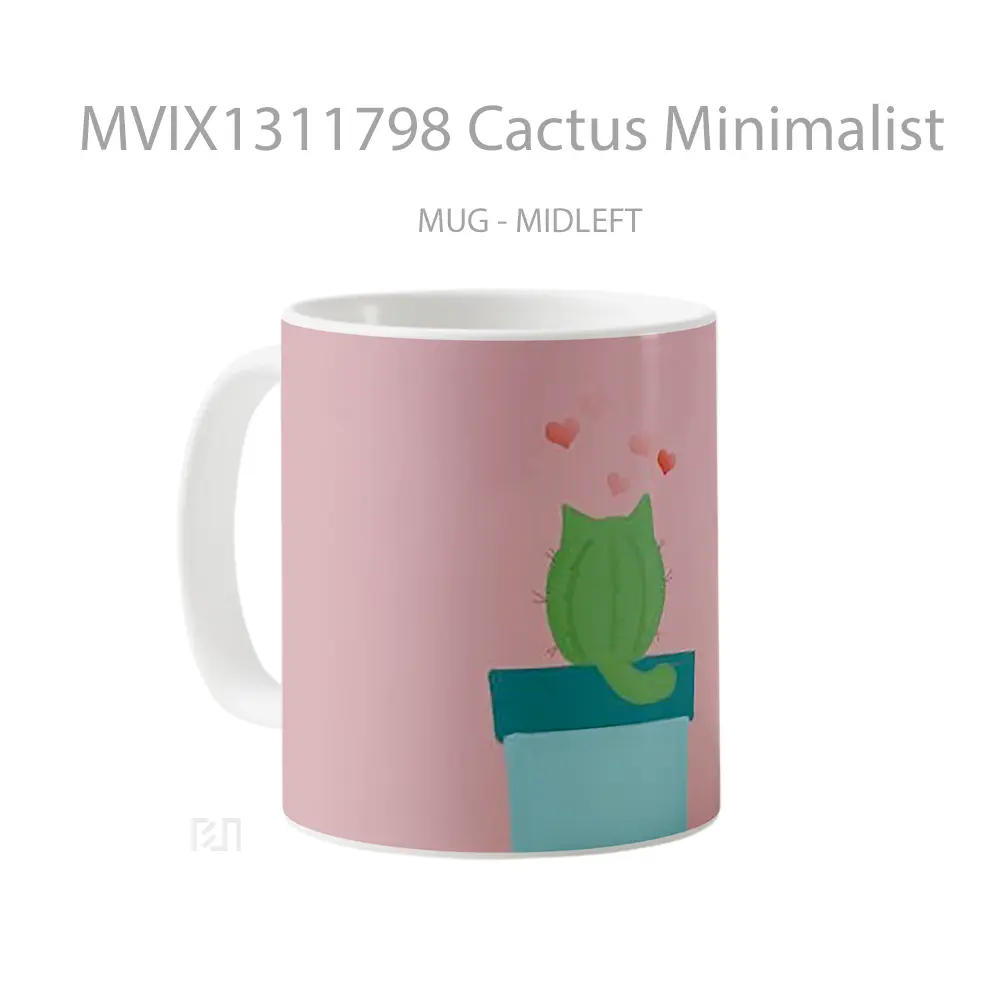 Mug Cactus Minimalist Gelas Seni Modern - All-side / Desain