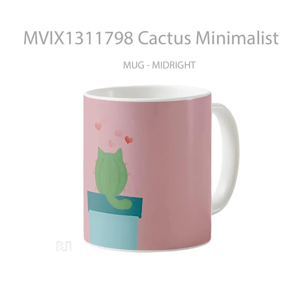 Mug Cactus Minimalist Gelas Seni Modern - All-side / Desain
