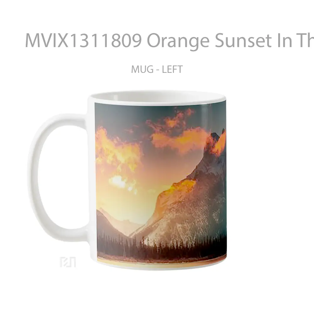 Mug Orange Sunset In The Mountains Gelas Pemandangan Alam - All-side / Desain