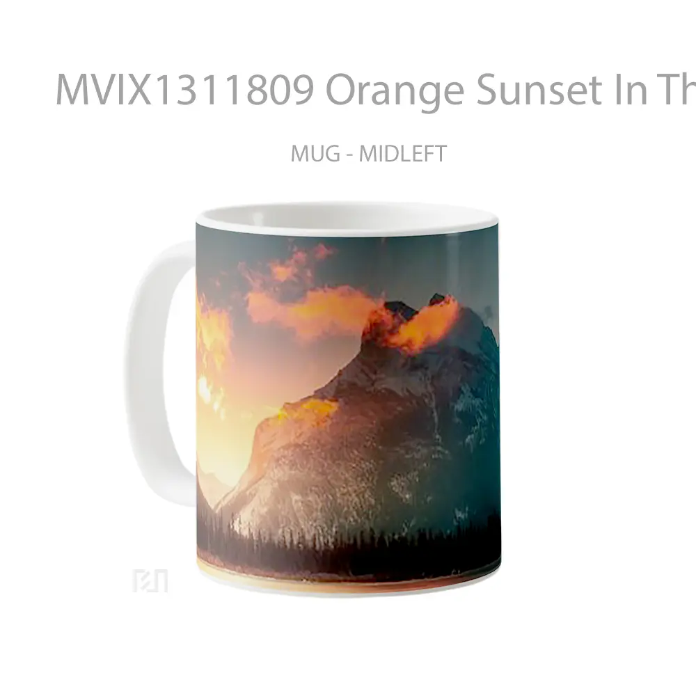 Mug Orange Sunset In The Mountains Gelas Pemandangan Alam - All-side / Desain