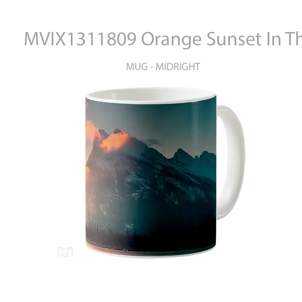 Mug Orange Sunset In The Mountains Gelas Pemandangan Alam - All-side / Desain