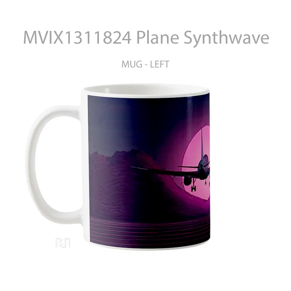 Mug Plane Synthwave Gelas Keramik Unik - All-side / Desain