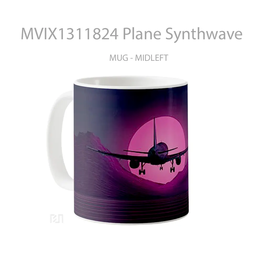 Mug Plane Synthwave Gelas Keramik Unik - All-side / Desain