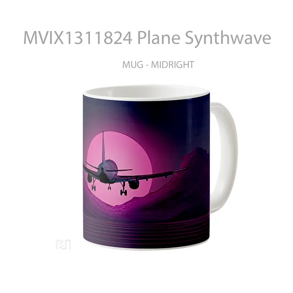 Mug Plane Synthwave Gelas Keramik Unik - All-side / Desain