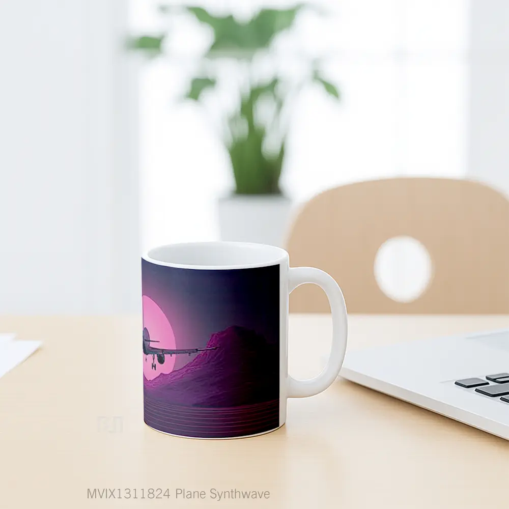 Mug Plane Synthwave Gelas Keramik Unik - All-side / Desain