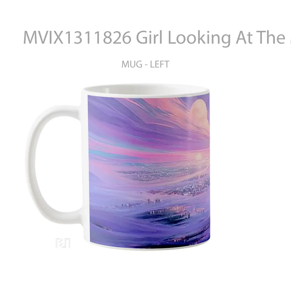 Mug Girl Looking At The Moon Gelas Astronomi - All-side / Desain
