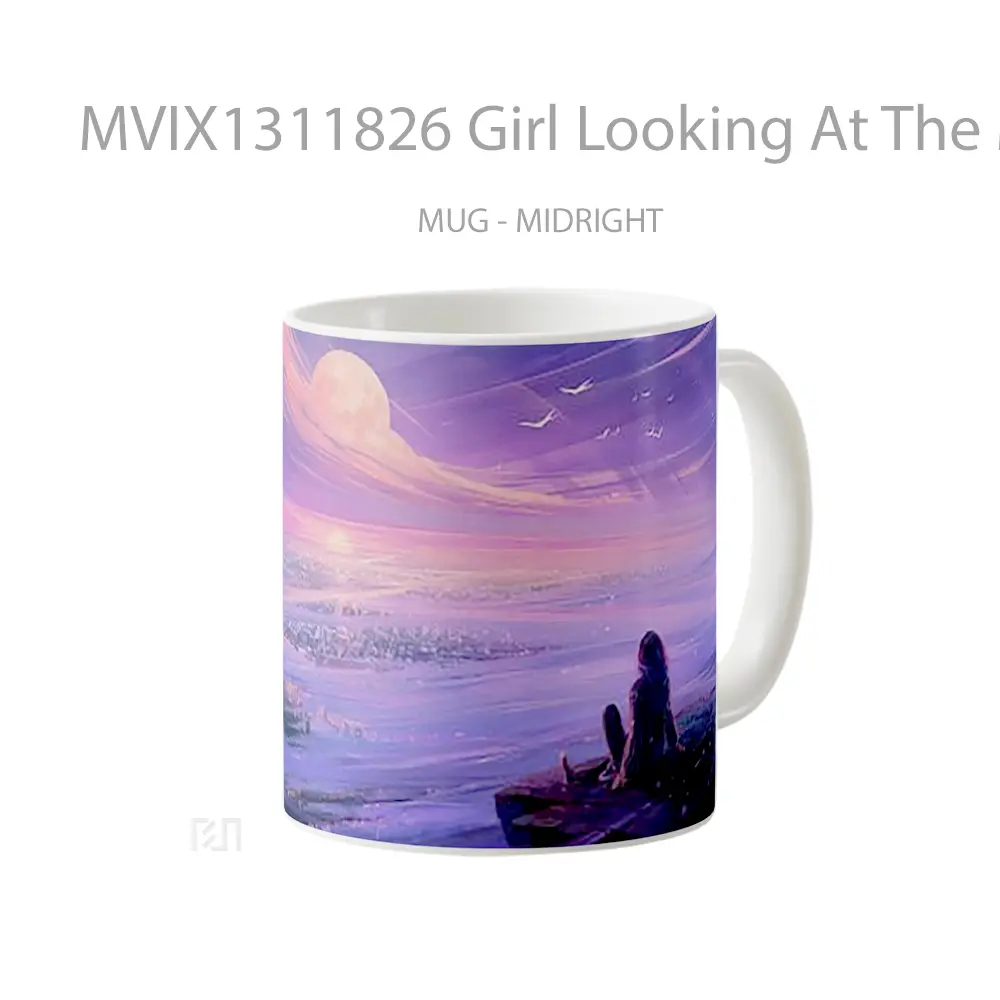 Mug Girl Looking At The Moon Gelas Astronomi - All-side / Desain