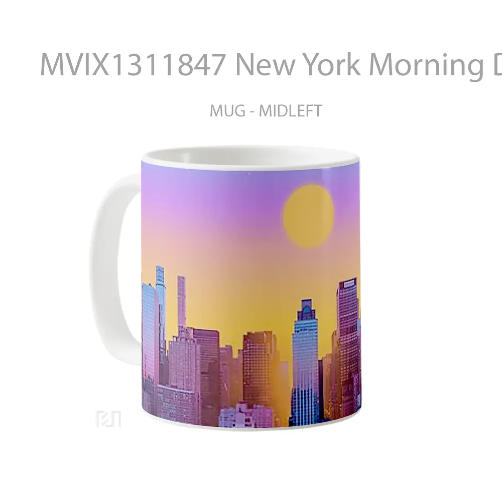 Mug New York Morning Digital Art Gelas Seni Modern - All-side / Desain