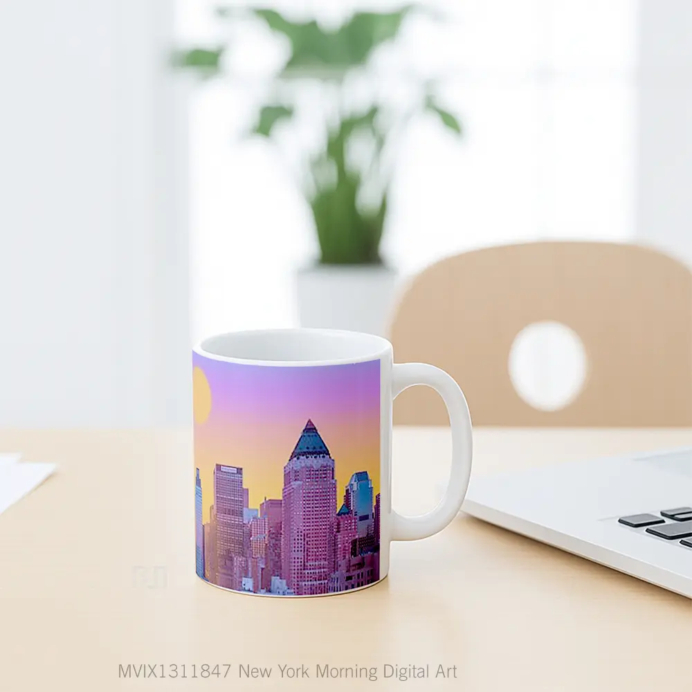 Mug New York Morning Digital Art Gelas Seni Modern - All-side / Desain