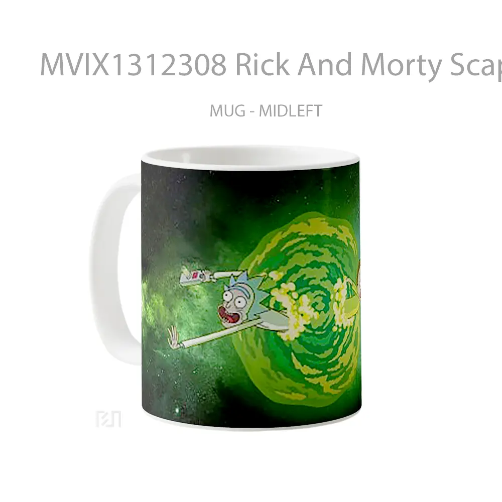 Mug Rick And Morty Scaping Portal Gelas Kartun - All-side / Desain