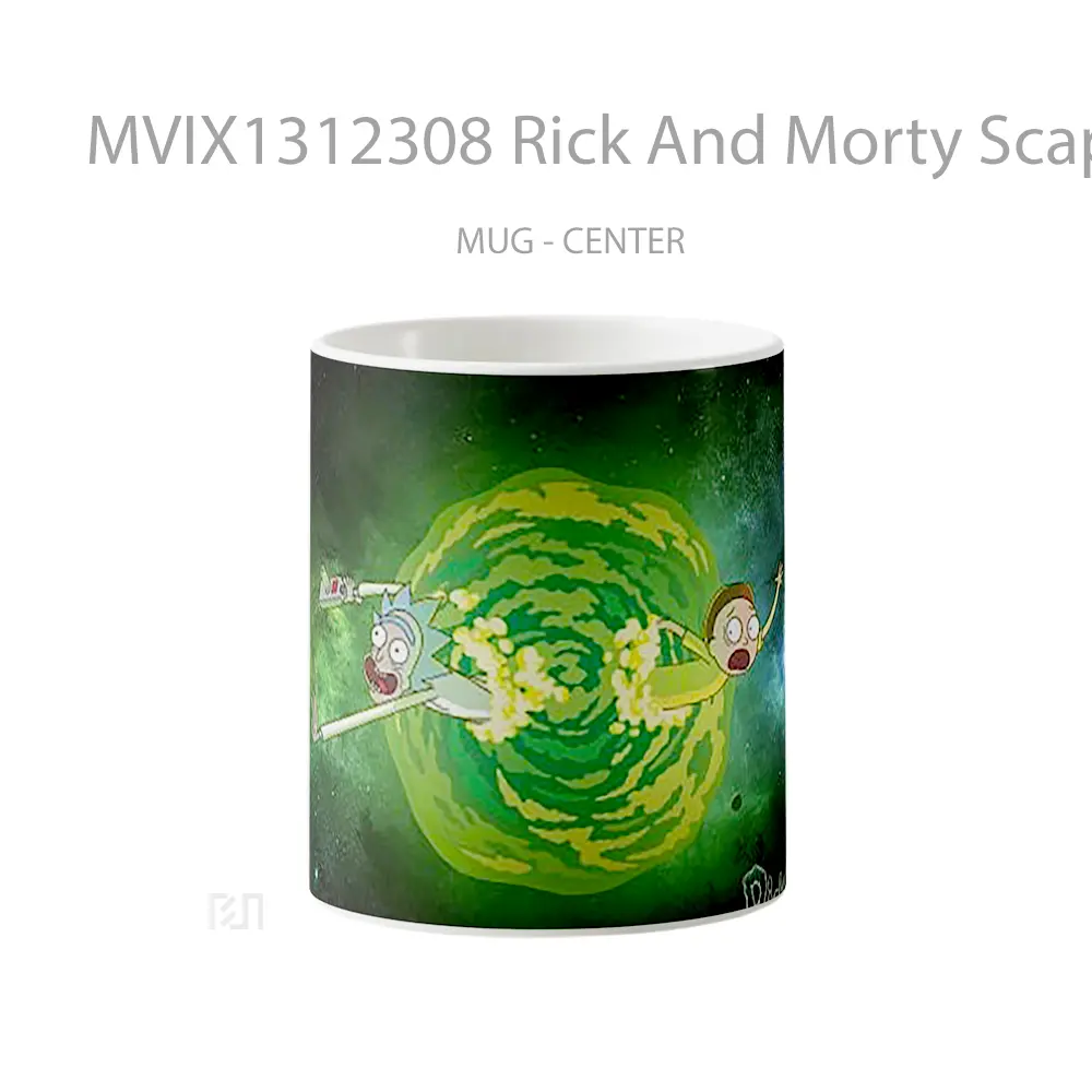 Mug Rick And Morty Scaping Portal Gelas Kartun