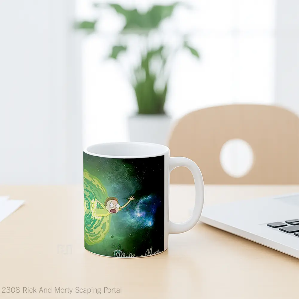 Mug Rick And Morty Scaping Portal Gelas Kartun - All-side / Desain