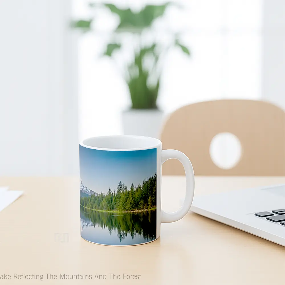 Mug Lake Reflecting The Mountains And The Forest Gelas Pemandangan Alam - All-side / Desain