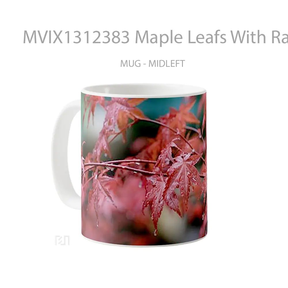 Mug Maple Leafs With Raindrops Gelas Keramik Unik - All-side / Desain