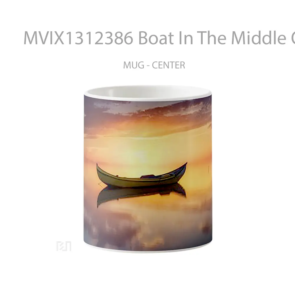Mug Boat In The Middle Of Lake At Sunset Gelas Pemandangan Alam