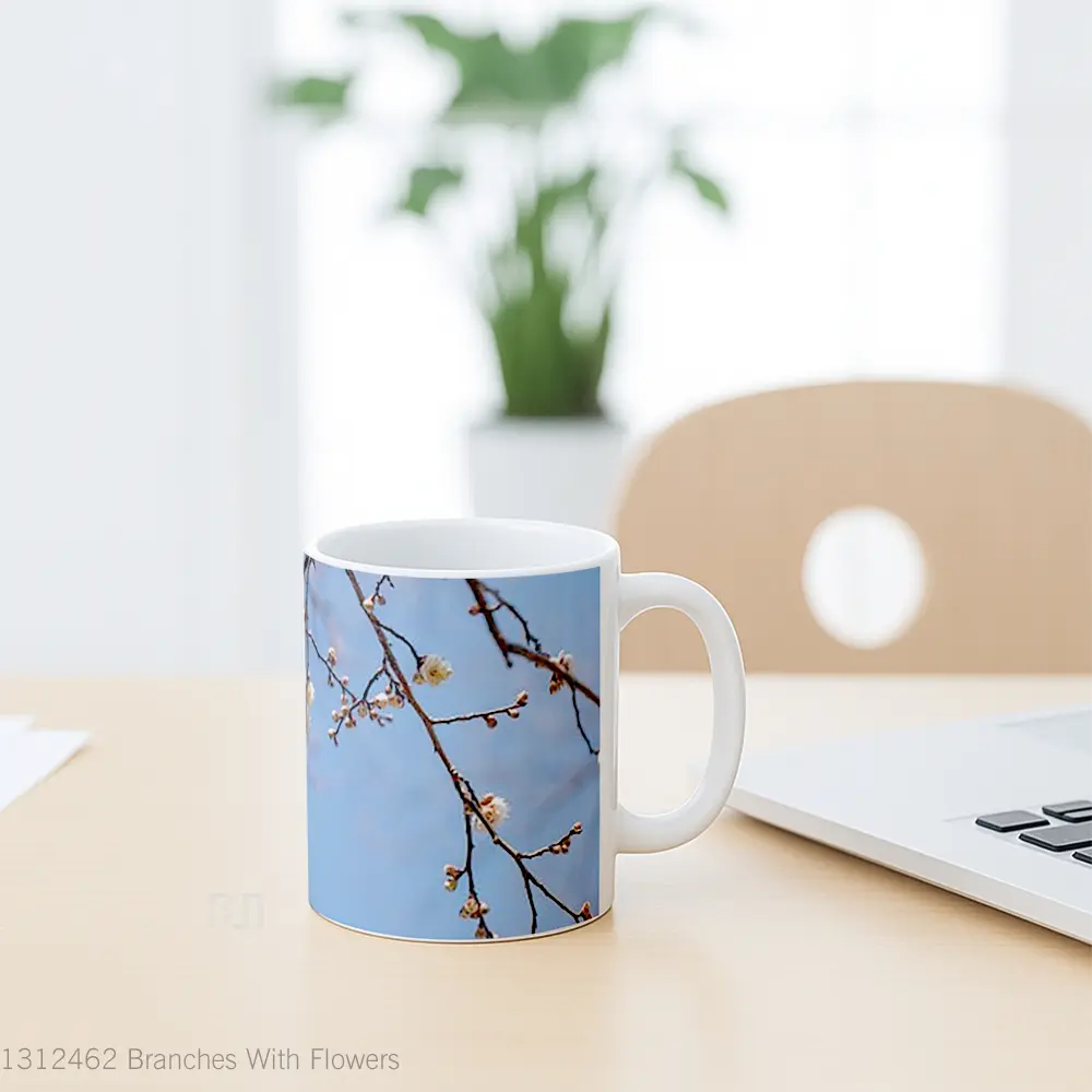 Mug Branches With Flowers Gelas Pemandangan Alam - All-side / Desain