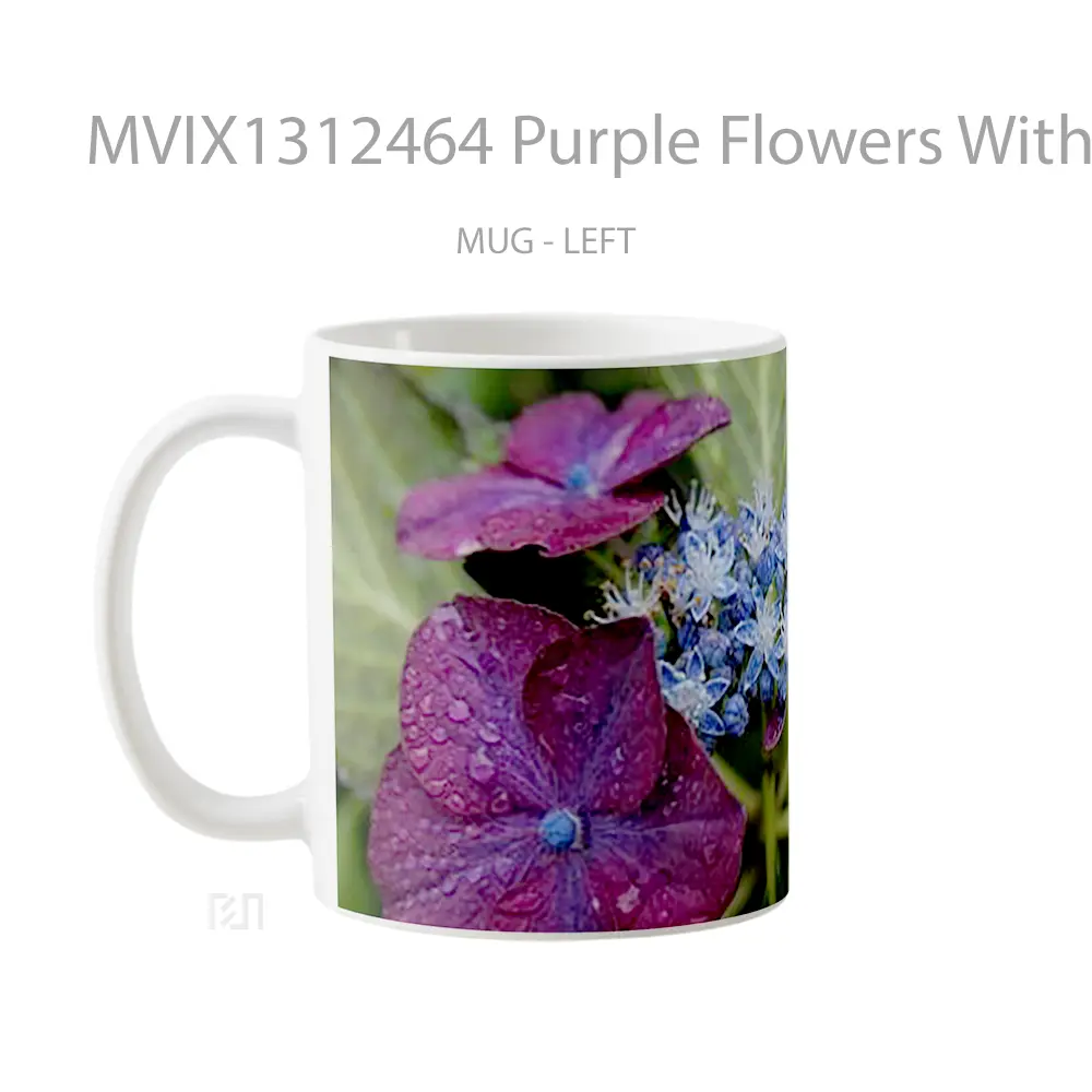Mug Purple Flowers With Water Drops Gelas Pemandangan Alam - All-side / Desain