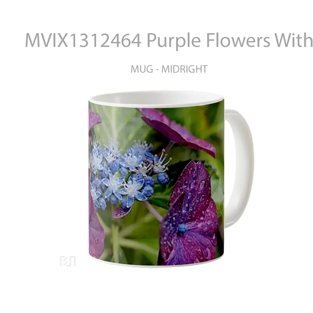 Mug Purple Flowers With Water Drops Gelas Pemandangan Alam - All-side / Desain