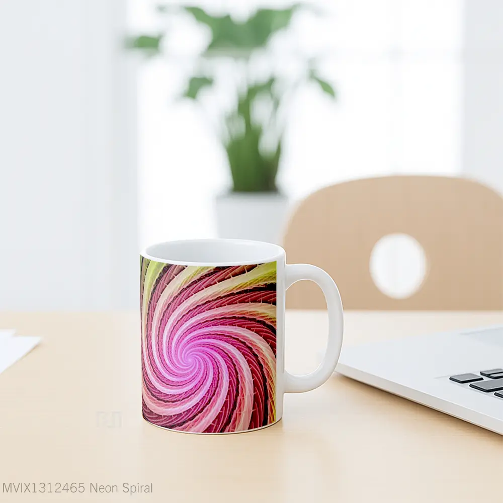 Mug Neon Spiral Gelas Keramik Unik - All-side / Desain