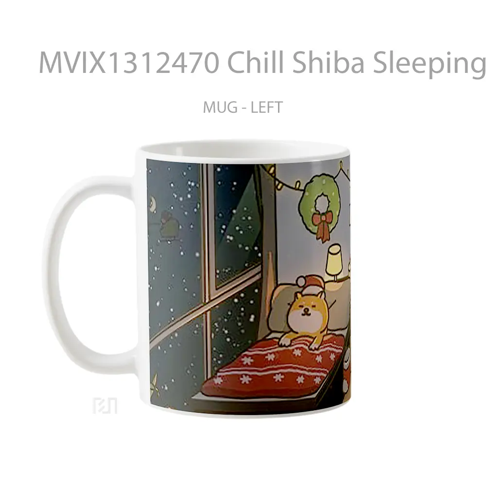 Mug Chill Shiba Sleeping In Christmas Room Gelas Keramik Unik - All-side / Desain