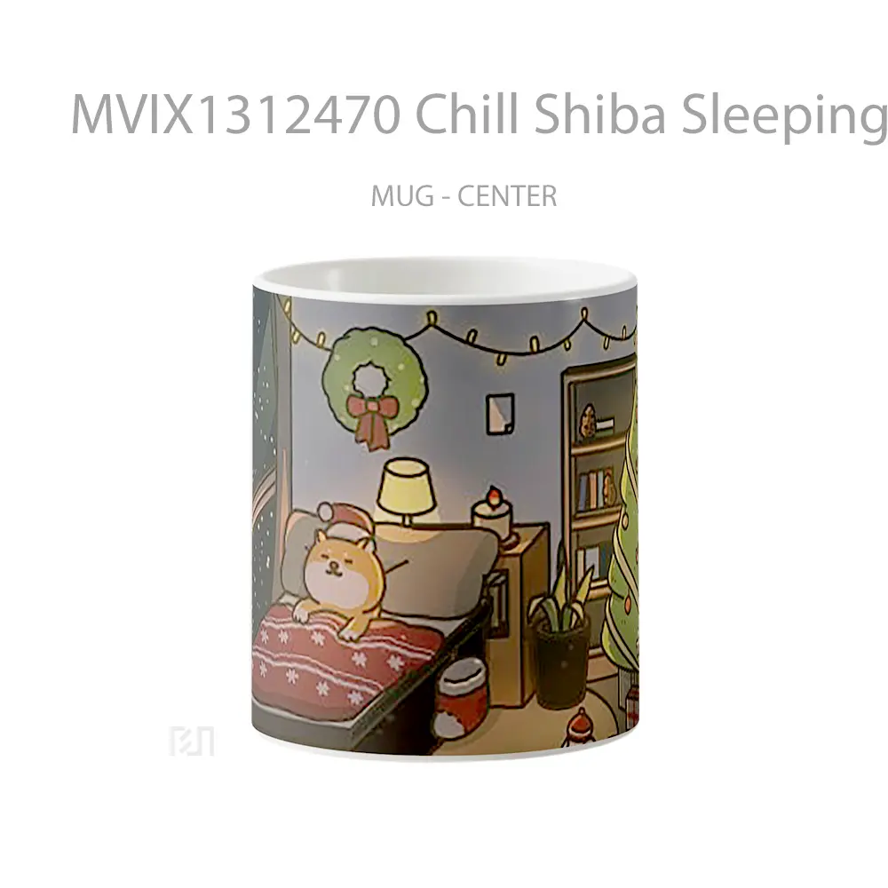 Mug Chill Shiba Sleeping In Christmas Room Gelas Keramik Unik