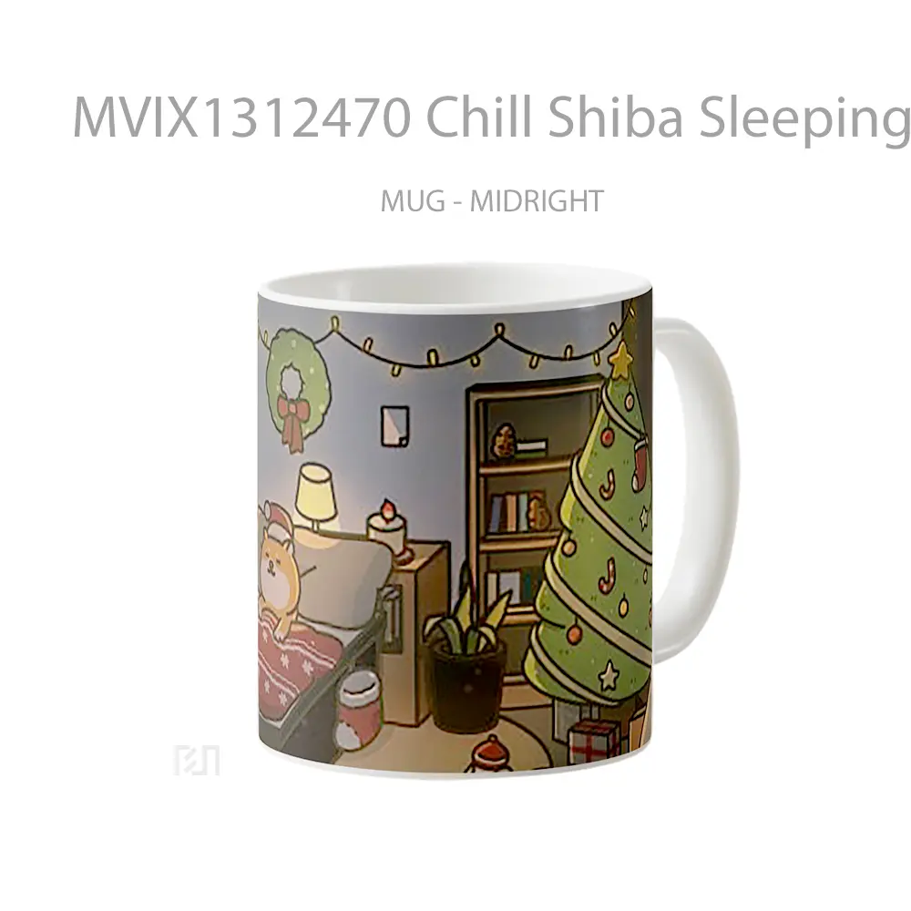 Mug Chill Shiba Sleeping In Christmas Room Gelas Keramik Unik - All-side / Desain