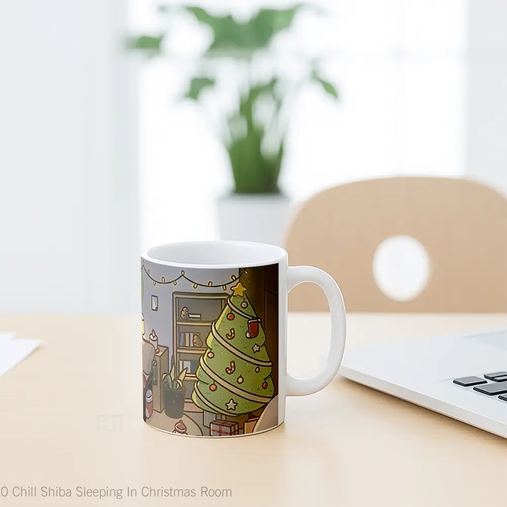 Mug Chill Shiba Sleeping In Christmas Room Gelas Keramik Unik - All-side / Desain