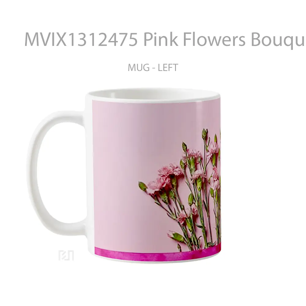 Mug Pink Flowers Bouquet Gelas Pemandangan Alam - All-side / Desain
