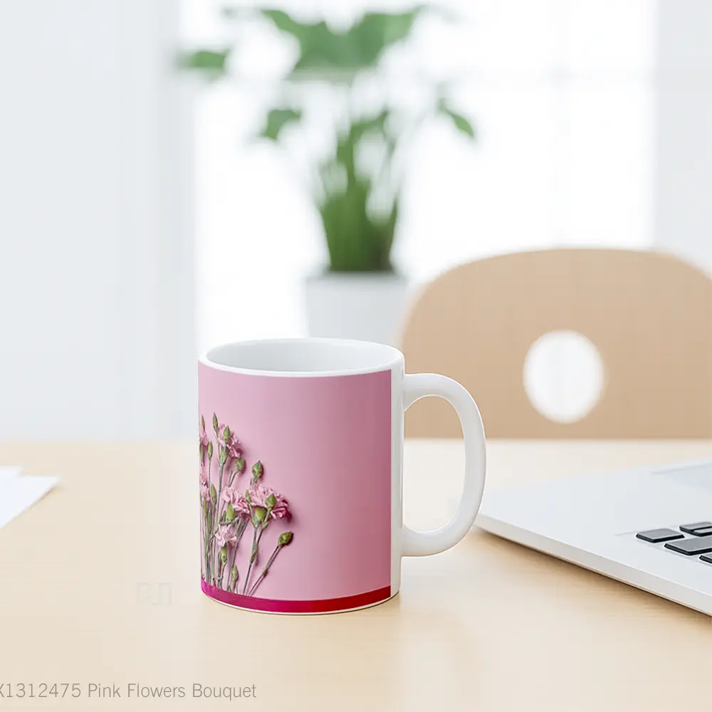 Mug Pink Flowers Bouquet Gelas Pemandangan Alam - All-side / Desain