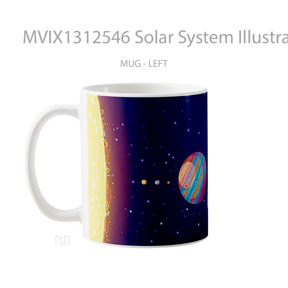 Mug Solar System Illustration Gelas Seni Modern - All-side / Desain