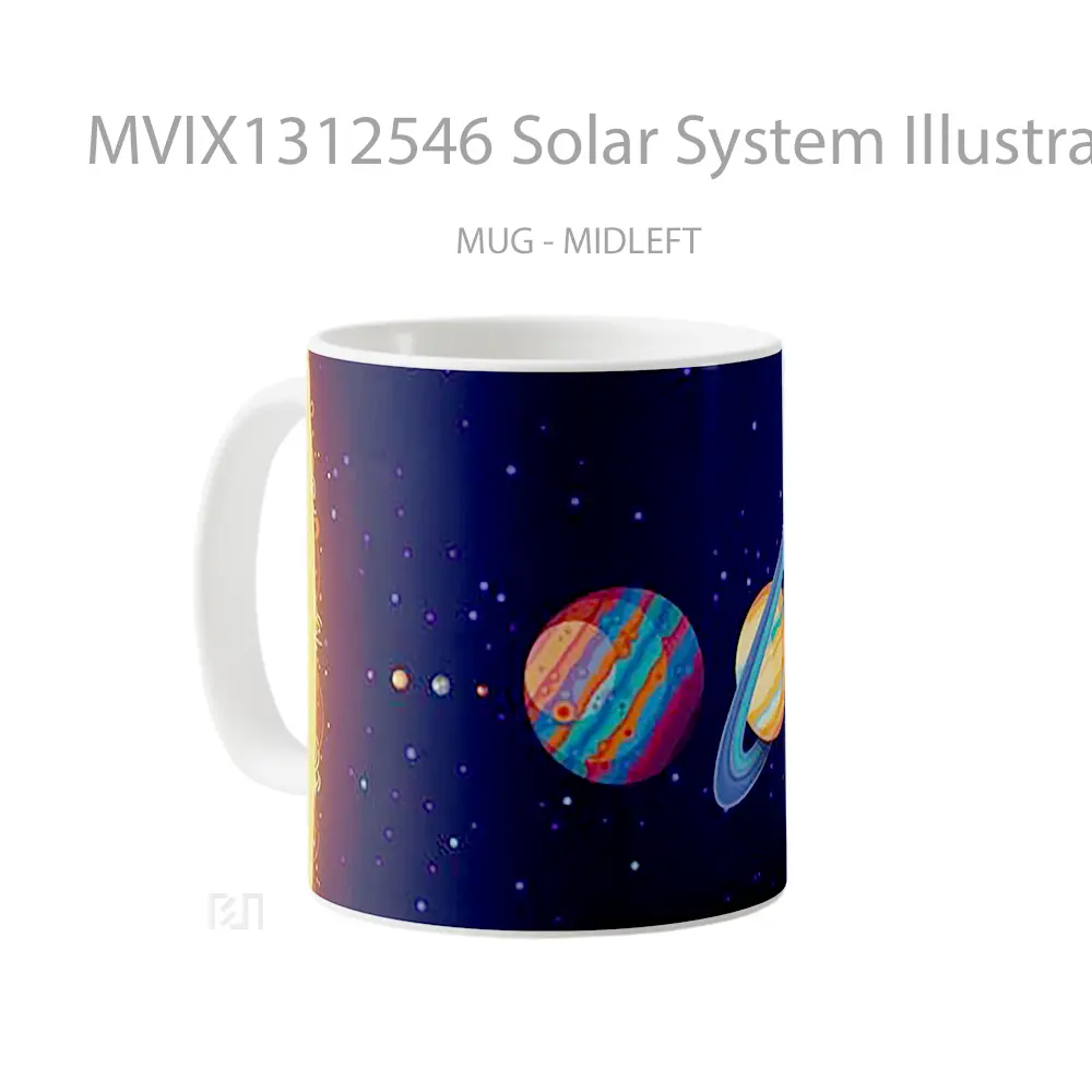 Mug Solar System Illustration Gelas Seni Modern - All-side / Desain