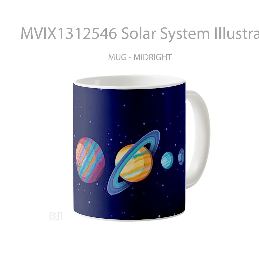 Mug Solar System Illustration Gelas Seni Modern - All-side / Desain