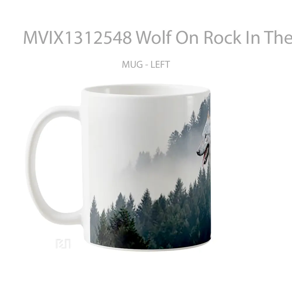 Mug Wolf On Rock In The Forest Gelas Hewan Lucu - All-side / Desain