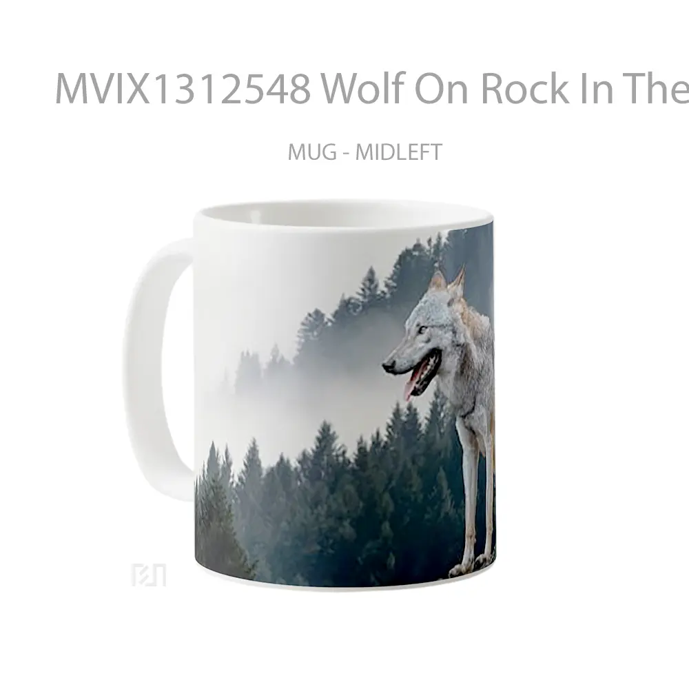 Mug Wolf On Rock In The Forest Gelas Hewan Lucu - All-side / Desain