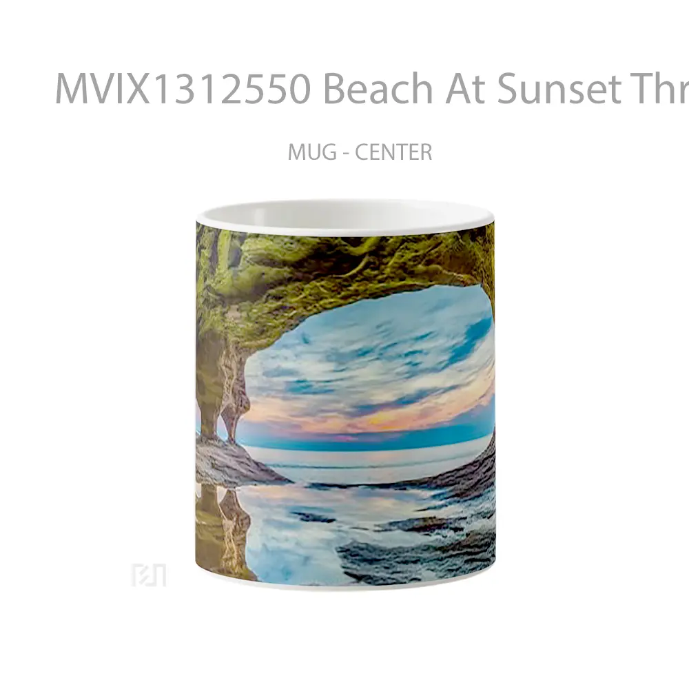 Mug Beach At Sunset Through Rocks Gelas Pemandangan Alam