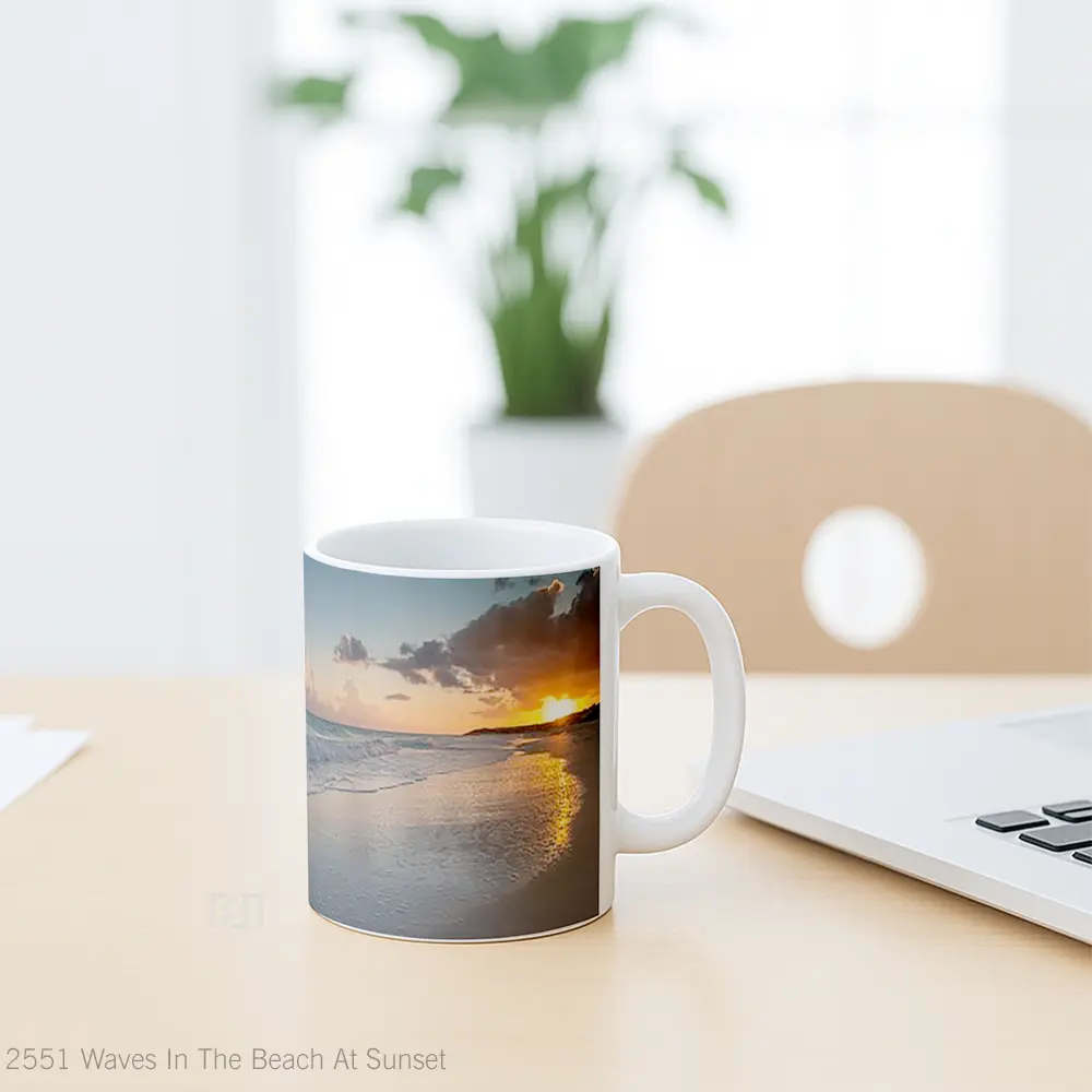 Mug Waves In The Beach At Sunset Gelas Pemandangan Alam - All-side / Desain