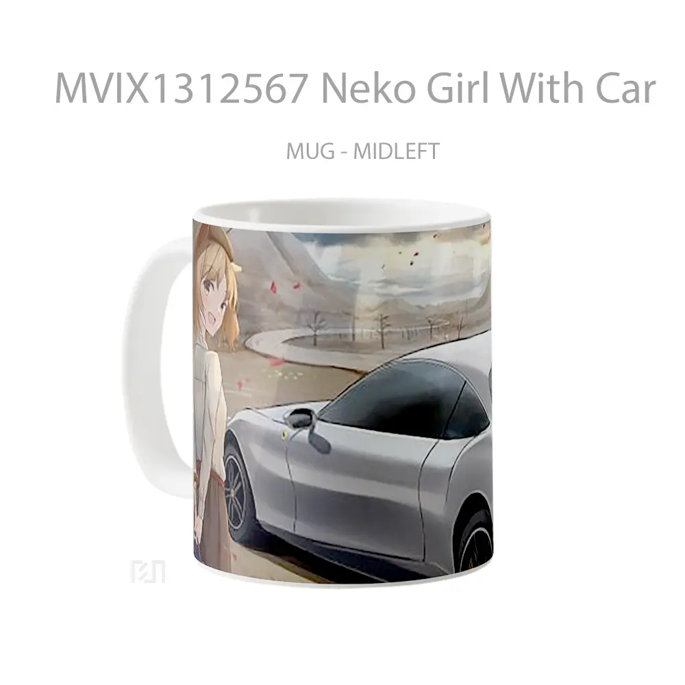 Mug Neko Girl With Car Cangkir Mobil - All-side / Desain