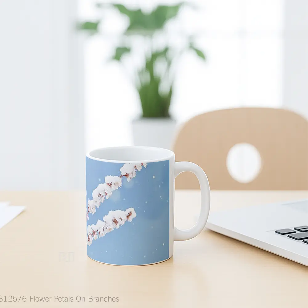 Mug Flower Petals On Branches Gelas Pemandangan Alam - All-side / Desain