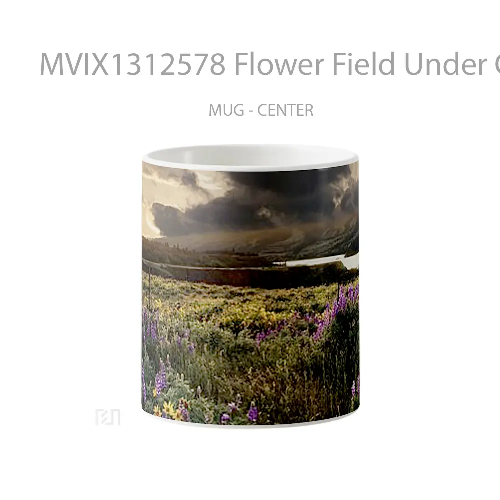 Mug Flower Field Under Clouded Sky Gelas Pemandangan Alam