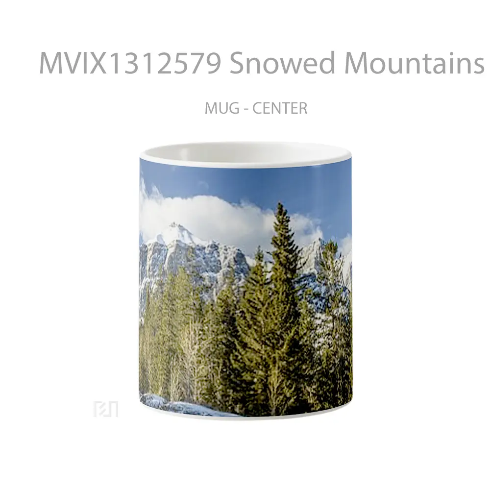 Mug Snowed Mountains Behind Pine Trees Gelas Pemandangan Alam