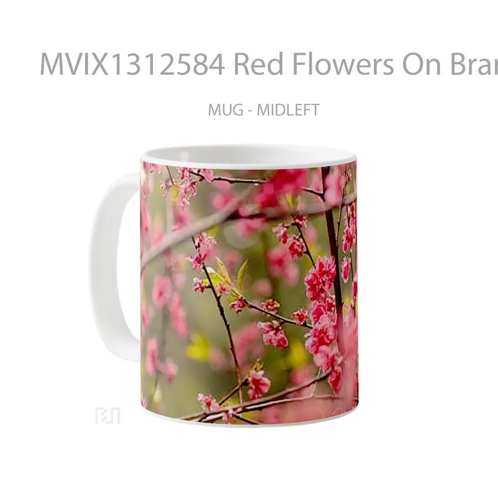 Mug Red Flowers On Branches Gelas Pemandangan Alam - All-side / Desain